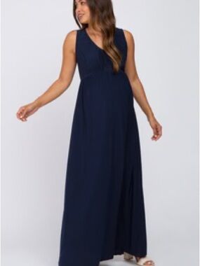 Pinkblush Sleeveless V-Neck Maxi Dress with Empire Waist in Navy Size Medium
